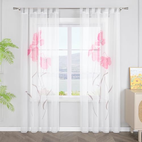 SCHOAL Gardinen mit Schlaufen Transparente Vorhänge Voile Fensterschal Modern Blumen Muster 1 Stück BxH 150x225cm Rosa SCHOAL Gardinen mit Schlaufen Transparente Vorhänge Voile Fensterschal Modern Blumen Muster 1 Stück BxH 150x225cm Rosa von SCHOAL