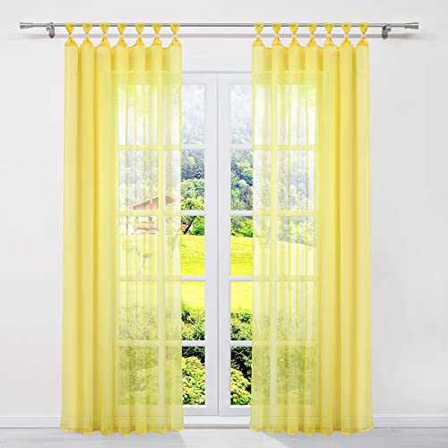 SCHOAL Gardinen mit Schlaufen Transparente Vorhänge Voile Schlaufenschals Uni Fensterschal Wohnzimmer 1 Stück BxH 140x245cm Gelb von SCHOAL