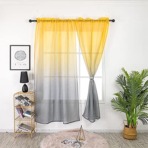 SCHOAL Gardinen mit Tunnelzug Transparente Vorhänge Leinen Fensterschal Modern Farbverlauf Wohnzimmer BxH 140x145cm 1 Stück Gelb-Grau von SCHOAL