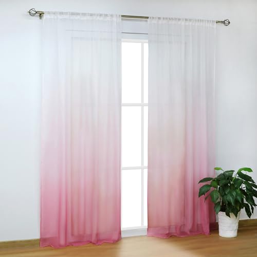 SCHOAL Gardinen mit Tunnelzug Transparente Vorhänge Voile Fensterschal Modern Farbverlauf 1 Stück BxH 140x175cm Rosa von SCHOAL