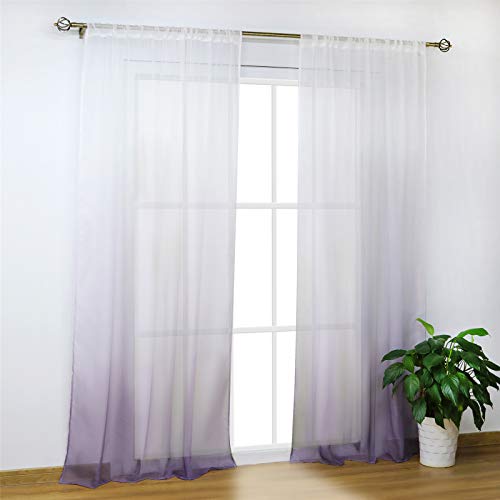 SCHOAL Gardinen mit Tunnelzug Transparente Vorhänge Voile Fensterschal Modern Farbverlauf 1 Stück BxH 140x175cm Violett von SCHOAL