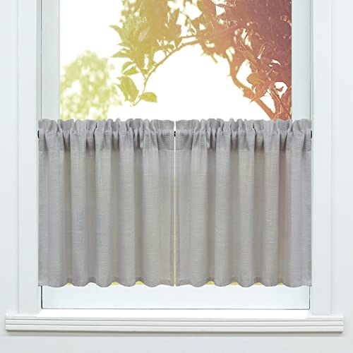 SCHOAL Leinen Scheibengardine Bistrogardine Landhaus Transparente Küche Gardinen Uni Vorhang Paarig Schals Fensterschal für kleine Fenster 2 Stück 120Bx60H(cm) Grau von SCHOAL
