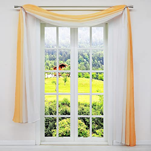 SCHOAL Querbehang Gardine Freihanddeko aus transparentem Voile Deko Gardinen Schals Vorhang Farbverlauf Orange HxB 140x500cm von SCHOAL