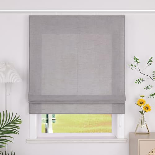 SCHOAL Raffrollo mit Klettband Einfarbige Vorhänge Wohnzimmer Gardine Blickdicht Raffgardine Fenster Rollo 1 Stück BxH 140x140cm Grau von SCHOAL