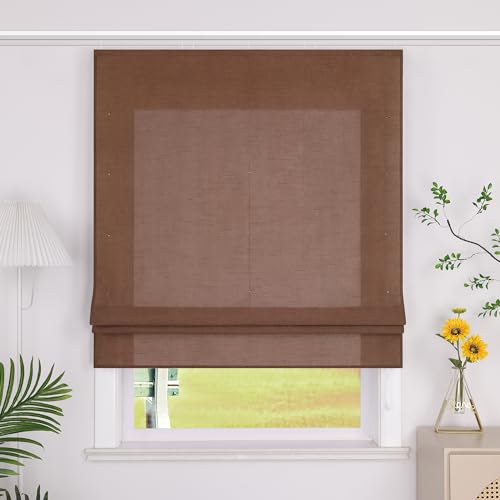 SCHOAL Raffrollo mit Klettband Einfarbige Vorhänge Wohnzimmer Gardine Blickdicht Raffgardine Fenster Rollo 1 Stück BxH 60x140cm Braun von SCHOAL