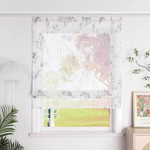 SCHOAL Raffrollo mit Klettband Transparent Raffgardine Vorhang mit Druck Fenster Gardine Modern Rollo 1 Stück BxH 120x140 cm Grau von SCHOAL