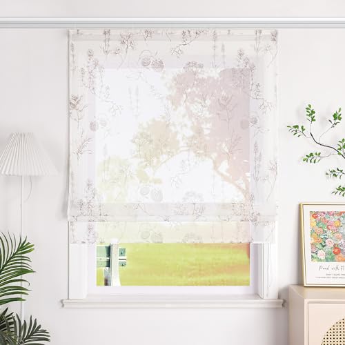 SCHOAL Raffrollo mit Klettband Transparent Raffgardine Vorhang mit Druck Fenster Gardine Modern Rollo 1 Stück BxH 120x140 cm Sand von SCHOAL