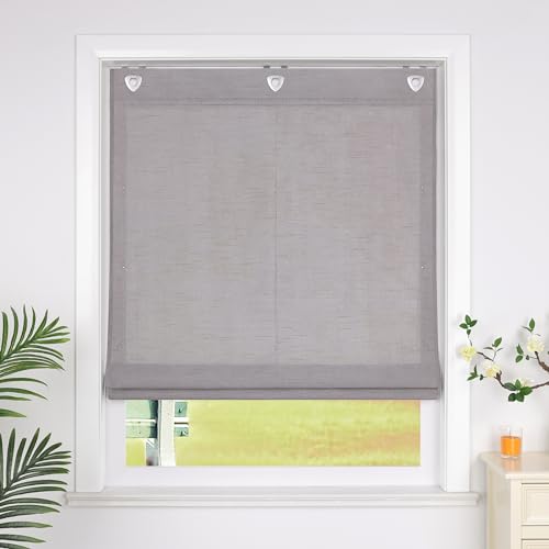 SCHOAL Raffrollo mit Ösen Einfarbige Vorhänge Wohnzimmer Gardine Blickdicht Raffgardine Fenster Rollo 1 Stück BxH 100x140cm Grau von SCHOAL