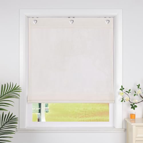 SCHOAL Raffrollo mit Ösen Einfarbige Vorhänge Wohnzimmer Gardine Blickdicht Raffgardine Fenster Rollo 1 Stück BxH 60x140cm Beige von SCHOAL