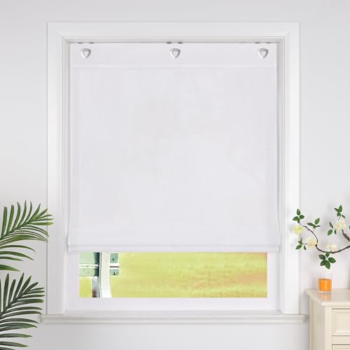 SCHOAL Raffrollo mit Ösen Einfarbige Vorhänge Wohnzimmer Gardine Blickdicht Raffgardine Fenster Rollo 1 Stück BxH 60x140cm Weiß von SCHOAL
