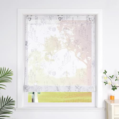 SCHOAL Raffrollo mit Ösen Transparent Vorhang Raffgardine mit Hakenaufhängung Fenster Gardine mit Druck Modern Rollo 1 Stück BxH 140x140 cm Grau SCHOAL Raffrollo mit Ösen Transparent Vorhang Raffgardine mit Hakenaufhängung Fenster Gardine mit Druck Modern Rollo 1 Stück BxH 140x140 cm Grau von SCHOAL