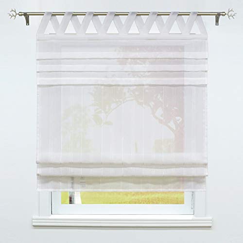 SCHOAL Raffrollo mit Schlaufen Gardinen Küche Raffgardinen Landhaus Schlaufenrollo Vorhänge Leinen Halbtransparent 1 Stück BxH 120x140cm Weiß SCHOAL Raffrollo mit Schlaufen Gardinen Küche Raffgardinen Landhaus Schlaufenrollo Vorhänge Leinen Halbtransparent 1 Stück BxH 120x140cm Weiß von SCHOAL