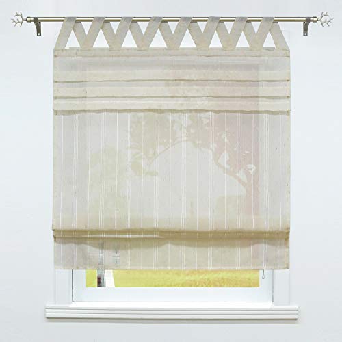 SCHOAL Raffrollo mit Schlaufen Gardinen Küche Raffgardinen Landhaus Schlaufenrollo Vorhänge Leinen Halbtransparent 1 Stück BxH 140x140cm Sand von SCHOAL