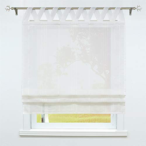 SCHOAL Raffrollo mit Schlaufen Halbtransparente Raffgardine Landhaus Schlaufenrollo Gardinen Leinen Streifen Muster 1 Stück BxH 120x140cm Weiß SCHOAL Raffrollo mit Schlaufen Halbtransparente Raffgardine Landhaus Schlaufenrollo Gardinen Leinen Streifen Muster 1 Stück BxH 120x140cm Weiß von SCHOAL