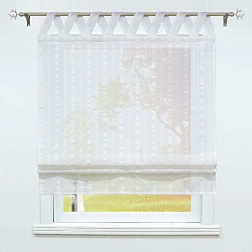 SCHOAL Raffrollo mit Schlaufen Halbtransparente Raffgardine Schlaufenrollo Gardinen Landhaus Leinen 1 Stück BxH 120x140cm Weiß #2 von SCHOAL