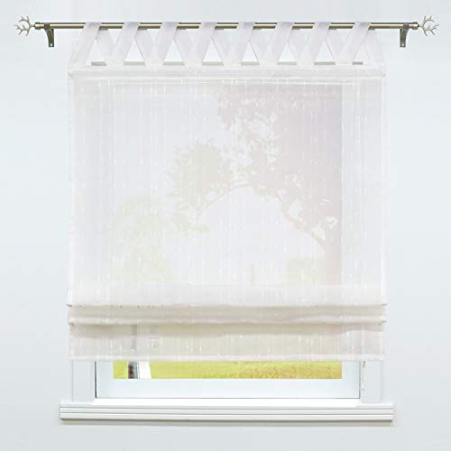 SCHOAL Raffrollo mit Schlaufen Halbtransparente Raffgardine Schlaufenrollo Gardinen Landhaus Leinen 1 Stück BxH 120x140cm Weiß #3 SCHOAL Raffrollo mit Schlaufen Halbtransparente Raffgardine Schlaufenrollo Gardinen Landhaus Leinen 1 Stück BxH 120x140cm Weiß #3 von SCHOAL
