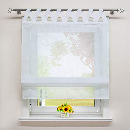 SCHOAL Raffrollo mit Schlaufen Halbtransparente Raffgardine Schlaufenrollo Gardinen Landhaus Leinen 1 Stück BxH 80x140cm Weiß #4 SCHOAL Raffrollo mit Schlaufen Halbtransparente Raffgardine Schlaufenrollo Gardinen Landhaus Leinen 1 Stück BxH 80x140cm Weiß #4 von SCHOAL