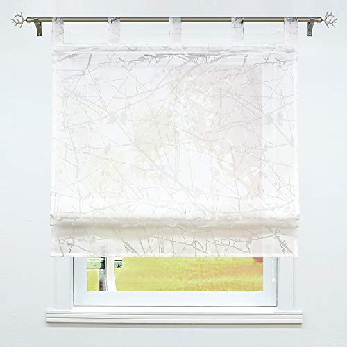 SCHOAL Raffrollo mit Schlaufen Raffgardine Ausbrenner Transparente Schlaufenrollo Weiß Gardinen Modern Ausbrenner 1 Stück BxH 80x140cm von SCHOAL