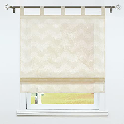 SCHOAL Raffrollo mit Schlaufen Raffgardine Landhaus Küche Gardinen Leinen Schlaufenrollo Wohnzimmer Vorhänge mit Wellen Muster Beige BxH 100x140cm 1 Stück von SCHOAL