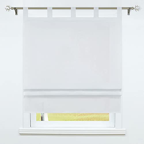 SCHOAL Raffrollo mit Schlaufen Raffgardine Transparent Küche Gardinen Schlaufenrollo Leinen Vorhänge Uni Grau BxH 140x140cm 1 Stück von SCHOAL