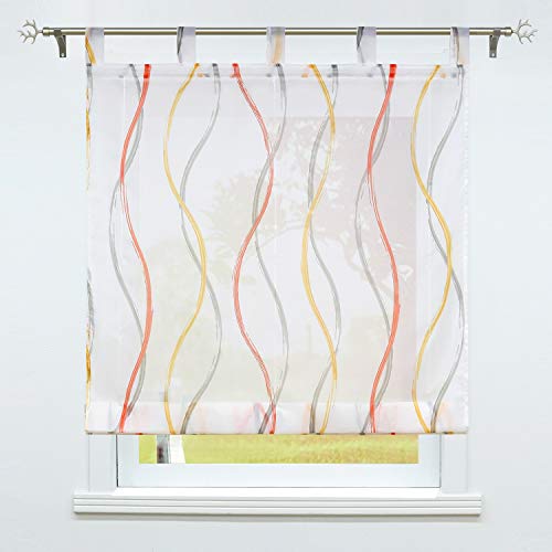 SCHOAL Raffrollo mit Schlaufen Transparente Raffgardine Modern Schlaufenrollo Vorhänge Wellen Muster Voile 1 Stück BxH 140x150cm Orange von SCHOAL