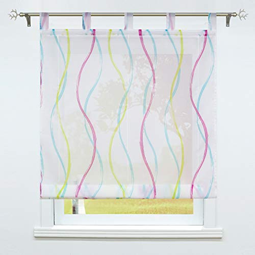 SCHOAL Raffrollo mit Schlaufen Transparente Raffgardine Modern Schlaufenrollo Vorhänge Wellen Muster Voile 1 Stück BxH 80x150cm Bunt von SCHOAL