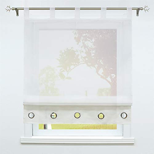 SCHOAL Raffrollo mit Schlaufen Transparente Raffgardine Modern Schlaufenrollo Weiß Gardinen Voile 1 Stück BxH 100x155cm Beige von SCHOAL