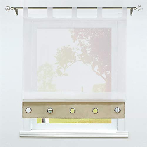 SCHOAL Raffrollo mit Schlaufen Transparente Raffgardine Modern Schlaufenrollo Weiß Gardinen Voile 1 Stück BxH 140x155cm Sand von SCHOAL