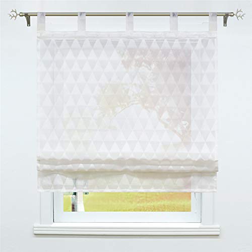 SCHOAL Raffrollo mit Schlaufen Transparente Raffgardine Schlaufenrollo Gardinen Modern Leinen Dreiecke Desgin 1 Stück BxH 100x140cm Weiß von SCHOAL