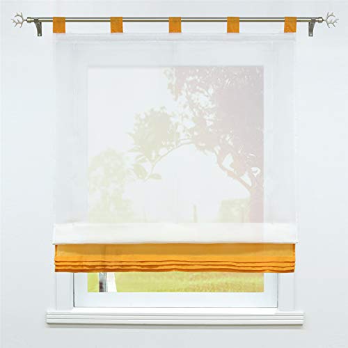 SCHOAL Raffrollo mit Schlaufen Transparente Raffgardine Schlaufenrollo Gardinen Modern Voile 1 Stück BxH 80x155cm Orange von SCHOAL