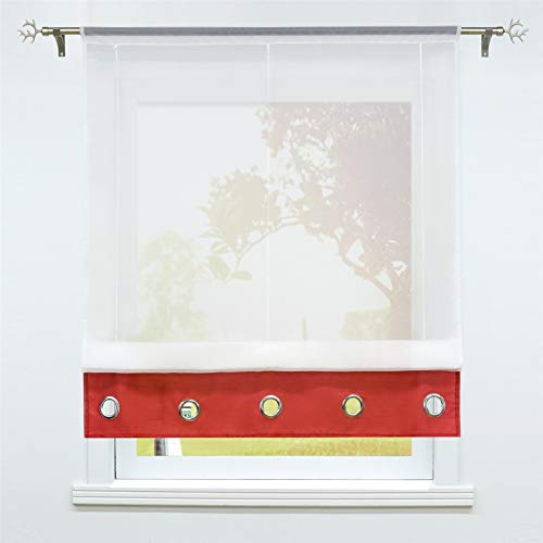 SCHOAL Raffrollo mit Tunnelzug Transparente Raffgardine Modern Bändchenrollo Weiß Gardinen Voile 1 Stück BxH 80x155cm Rot von SCHOAL