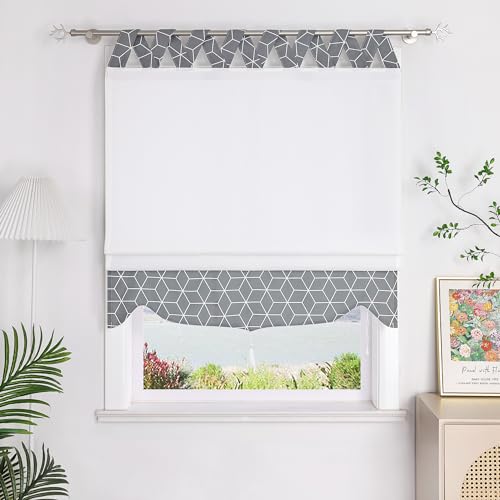 SCHOAL Raffrollo mit V-Schlaufen Raffgardine Blickdicht Rollo mit Geometrische Muster Vorhang ohne Bohren 1 Stück BxH 140x140 cm Grau von SCHOAL