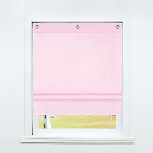 SCHOAL Raffrollo ohne Bohren Raffgardine Transparent mit Ösen Gardinen mit Haken Ösenrollo Leinen Vorhänge Uni Rosa BxH 100x140cm 1 Stück von SCHOAL