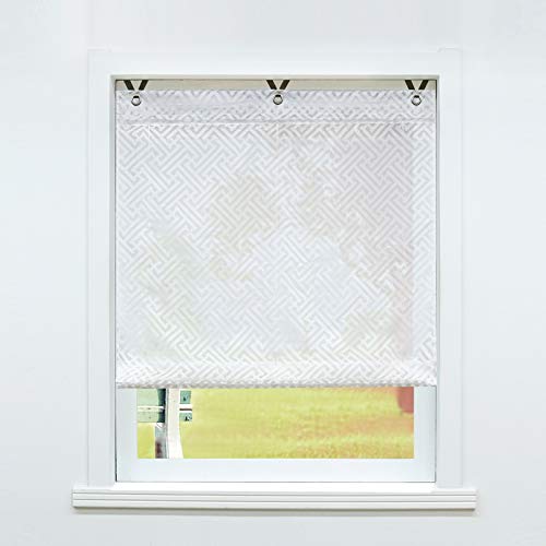 SCHOAL Raffrollo ohne Bohren Raffgardinen Ausbrenner Gardinen Transparent Ösenrollo Weiß Vorhänge mit Ösen 1 Stück BxH 100x130 cm Muster #3 von SCHOAL