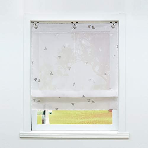 SCHOAL Raffrollo ohne Bohren Raffgardinen mit Ösen Gardinen Modern Ösenrollo Vorhänge Transparent BxH 100x130cm 1 Stück Weiß von SCHOAL
