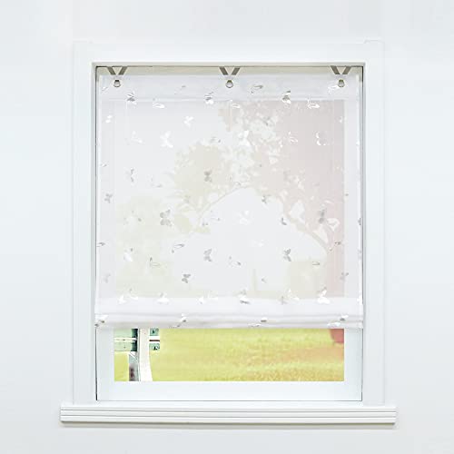 SCHOAL Raffrollo ohne Bohren Raffgardinen mit Ösen Gardinen Modern Ösenrollo Vorhänge Transparent BxH 45x130cm 1 Stück Weiß #2 SCHOAL Raffrollo ohne Bohren Raffgardinen mit Ösen Gardinen Modern Ösenrollo Vorhänge Transparent BxH 45x130cm 1 Stück Weiß #2 von SCHOAL