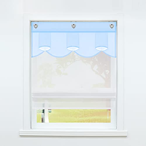 SCHOAL Raffrollo ohne Bohren Raffgardinen mit U-Haken Küche Gardinen mit Ösen Transparent Voile Ovale Figur Muster Blau BxH 80x140 1 Stück von SCHOAL