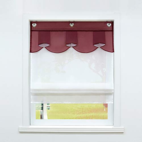 SCHOAL Raffrollo ohne Bohren Raffgardinen mit U-Haken Küche Gardinen mit Ösen Transparent Voile Ovale Figur Muster Rot BxH 60x140 1 Stück von SCHOAL