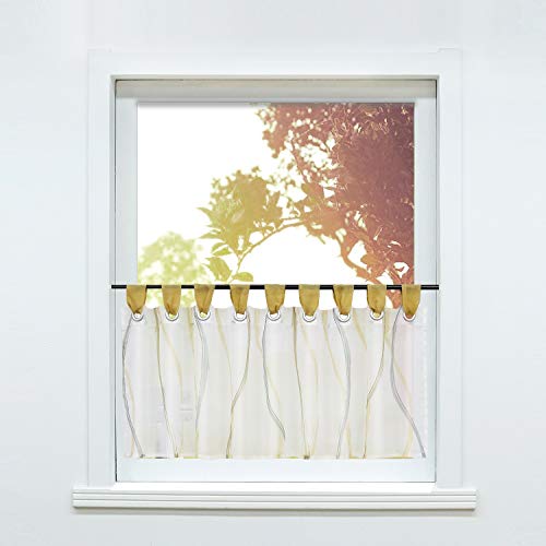 SCHOAL Scheibengardine Küche Bistrogardine Modern Transparente Gardine für Kleinfenster Schlaufen Wellen Muster HxB 45x90 cm Sand SCHOAL Scheibengardine Küche Bistrogardine Modern Transparente Gardine für Kleinfenster Schlaufen Wellen Muster HxB 45x90 cm Sand von SCHOAL