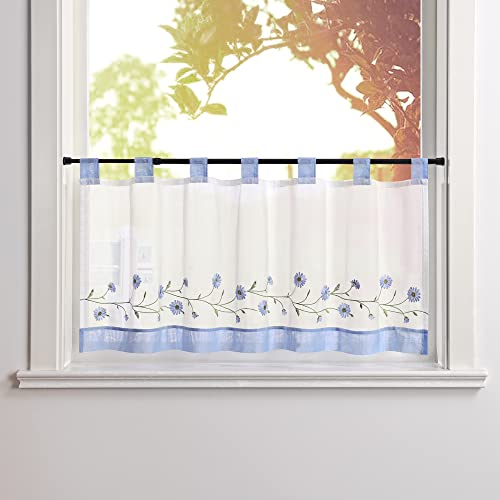 SCHOAL Scheibengardine Voile Bistrogardinen mit Schlaufen Küche Gardinen Transparent Stores Vorhänge Kurzgardine Bestickt Blumenmotiv HxB 45x120cm Blau #2 1 Stück SCHOAL Scheibengardine Voile Bistrogardinen mit Schlaufen Küche Gardinen Transparent Stores Vorhänge Kurzgardine Bestickt Blumenmotiv HxB 45x120cm Blau #2 1 Stück von SCHOAL