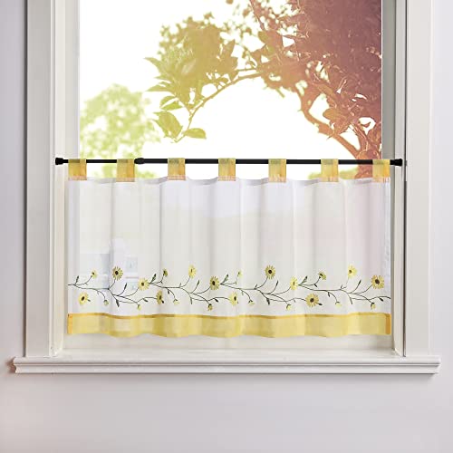 SCHOAL Scheibengardine Voile Bistrogardinen mit Schlaufen Küche Gardinen Transparent Stores Vorhänge Kurzgardine Bestickt Blumenmotiv HxB 60x120cm Gelb 1 Stück SCHOAL Scheibengardine Voile Bistrogardinen mit Schlaufen Küche Gardinen Transparent Stores Vorhänge Kurzgardine Bestickt Blumenmotiv HxB 60x120cm Gelb 1 Stück von SCHOAL