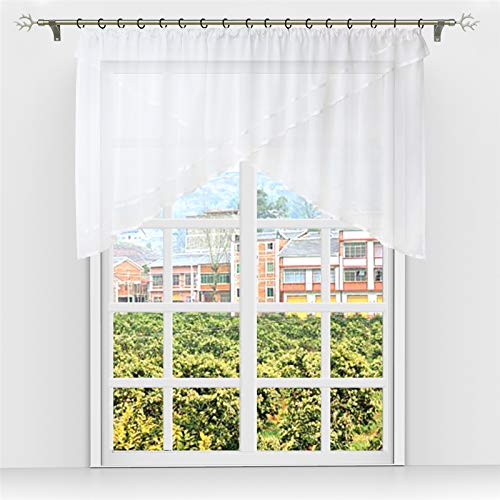 SCHOAL Scheibengardine mit Kräuselband Gardinen Küche Voile Bistrogardinen Transparent Kuvertstore Vorhänge mit Satinband 1 Stück BxH 400x100cm 1 Stück Weiß von SCHOAL