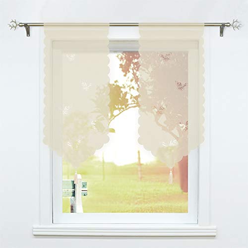 SCHOAL Scheibengardine mit Schmetterling-Muster Bistrogardine Voile Küche Gardinen Transparente Panneaux Laserschneiden BxH 40x90cm 1 Stück Sand von SCHOAL