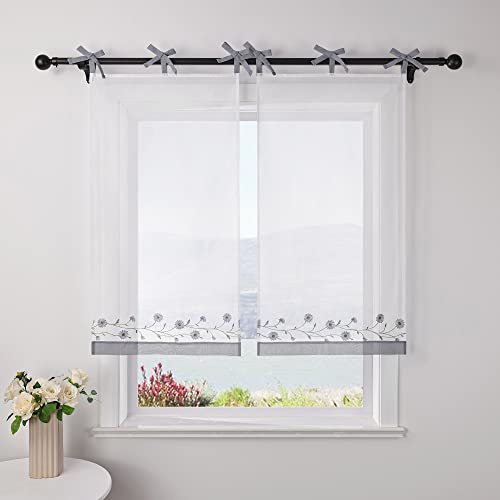SCHOAL Scheibengardine mit Tunnelzug 1 Piece Kleinfenster Weiß Gardinen Küche Voile Bistrogardinen Landhaus Fenstergardine 1 Stück BxH 80x120cm Grau von SCHOAL
