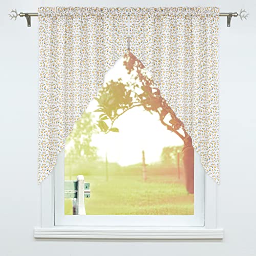 SCHOAL Scheibengardine mit Tunnelzug 2 Stück Kleinfenster Gardinen Küche Set Bistrogardinen Blickdicht Stores Fenstergardine Landhaus Muster #5 BxH 90x110cm von SCHOAL