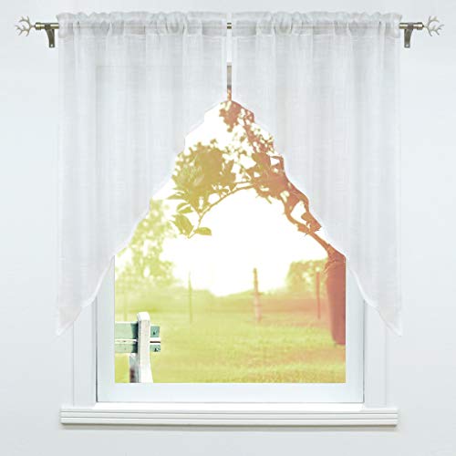 SCHOAL Scheibengardine mit Tunnelzug 2 Stück Kleinfenster Gardinen Küche Set Bistrogardinen Leinen Stores Fenstergardine Weiß BxH 80x100cm von SCHOAL