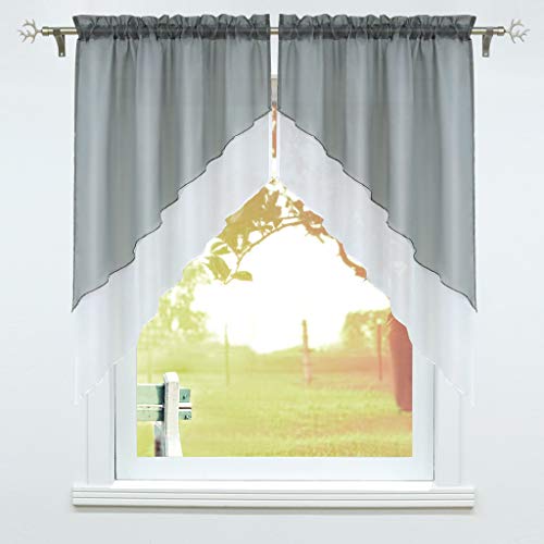 SCHOAL Scheibengardine mit Tunnelzug 2 Stück Kleinfenster Gardinen Küche Set Bistrogardinen Voile Stores Fenstergardine Modern Grau BxH 90x100cm von SCHOAL