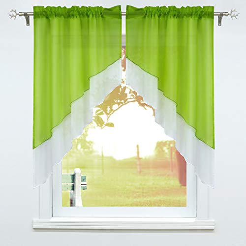 SCHOAL Scheibengardine mit Tunnelzug 2 Stück Kleinfenster Gardinen Küche Set Bistrogardinen Voile Stores Fenstergardine Modern Grün BxH 90x100cm von SCHOAL