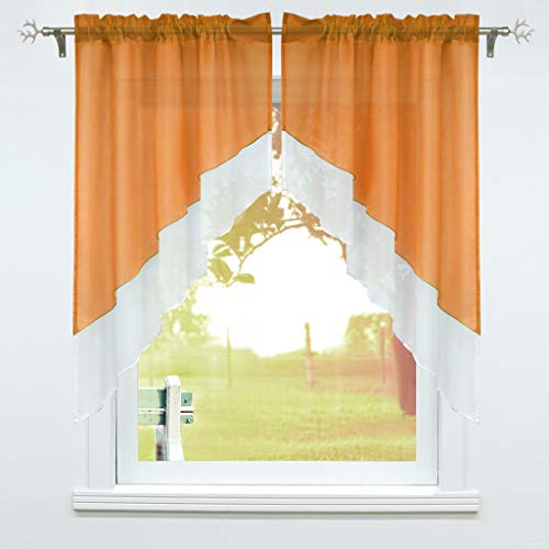 SCHOAL Scheibengardine mit Tunnelzug 2 Stück Kleinfenster Gardinen Küche Set Bistrogardinen Voile Stores Fenstergardine Modern Orange BxH 90x100cm von SCHOAL