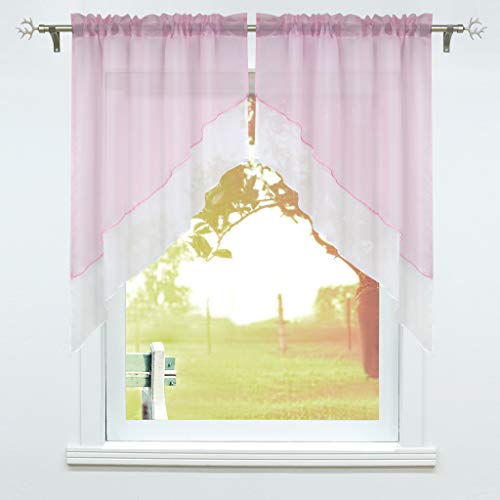 SCHOAL Scheibengardine mit Tunnelzug 2 Stück Kleinfenster Gardinen Küche Set Bistrogardinen Voile Stores Fenstergardine Modern Rosa BxH 120x125cm von SCHOAL